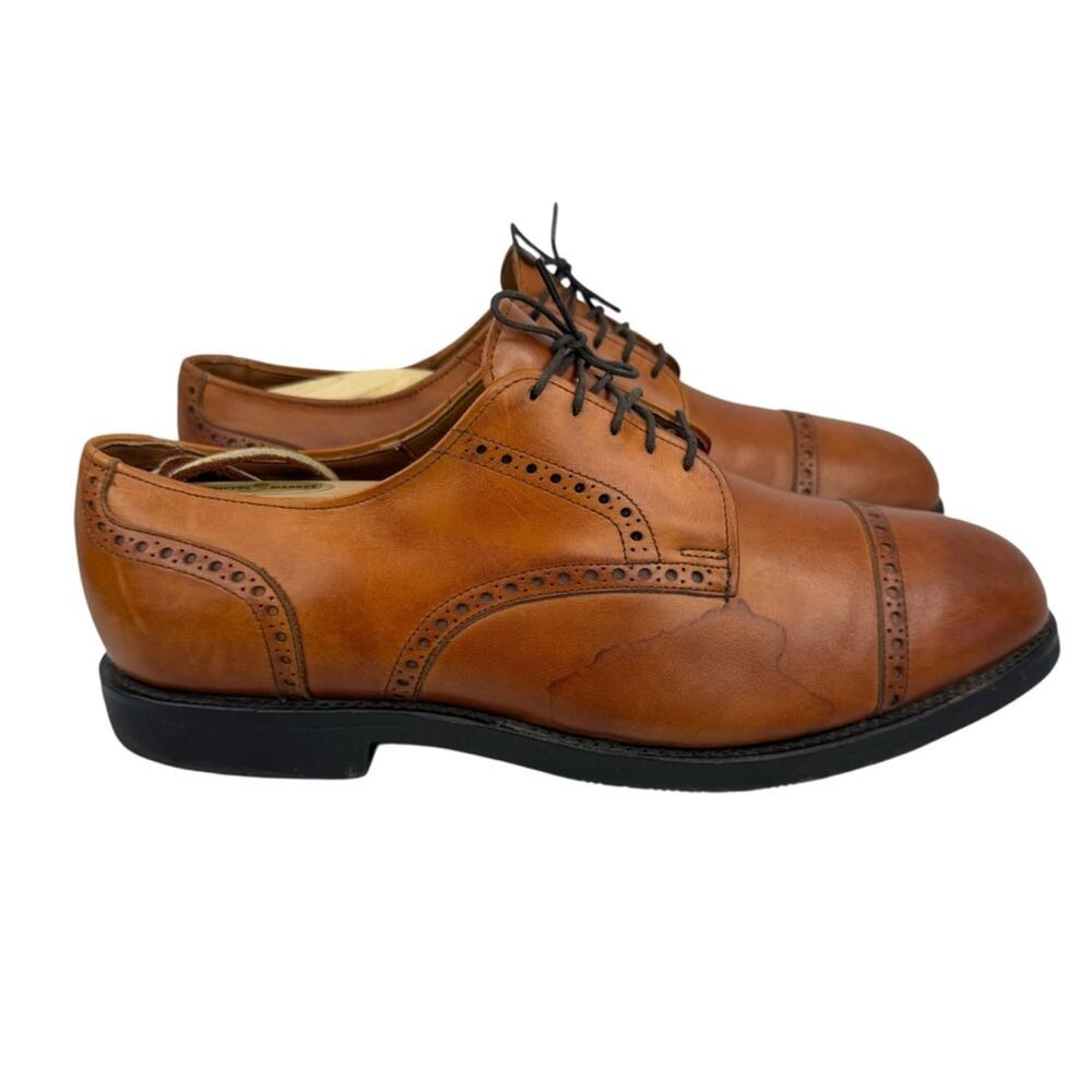 ALLEN EDMONDS Benton Cognac Leather Cap Toe Oxfords Shoes Vibram Sole Sz 10